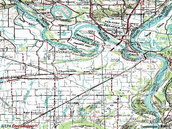 Zip code 63834 topographic map