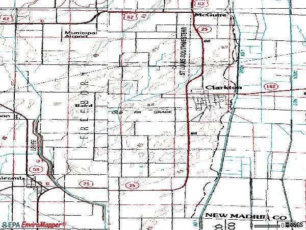 Zip code 63837 topographic map