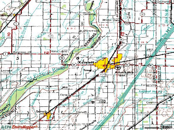 Zip code 63857 topographic map