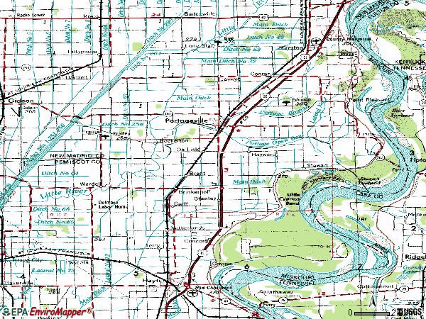Zip code 63873 topographic map