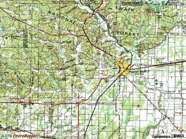 Zip code 63901 topographic map
