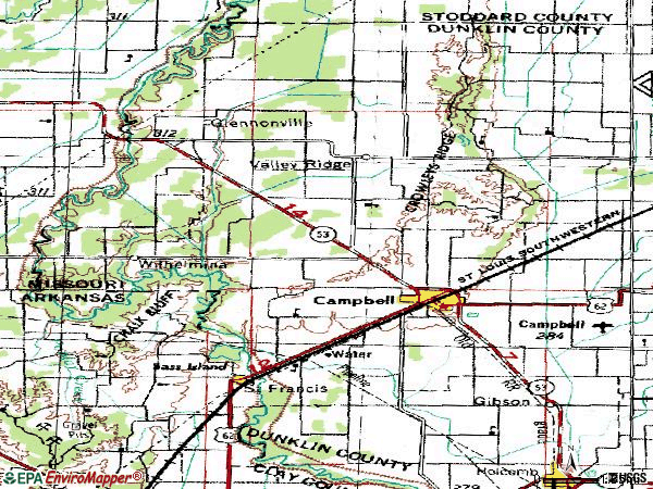 Zip code 63933 topographic map