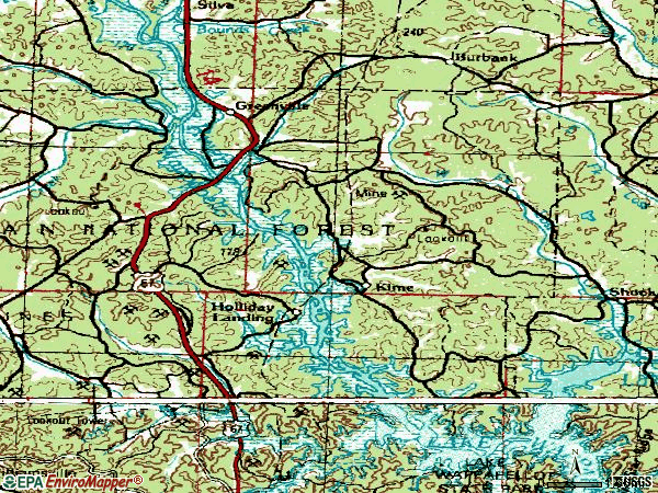 Zip code 63944 topographic map