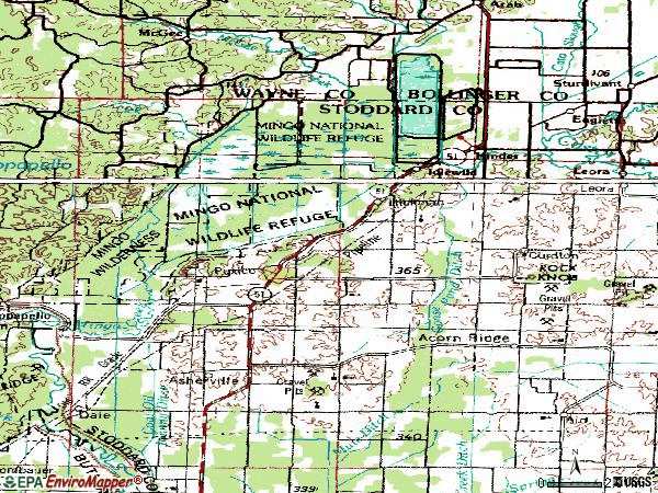 Zip code 63960 topographic map