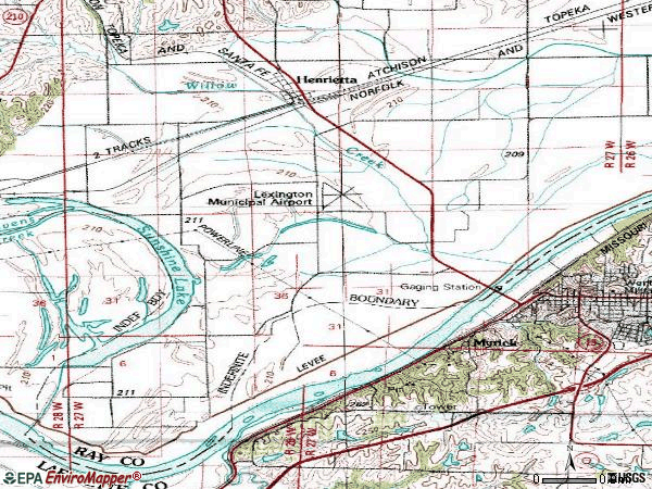 Zip code 64036 topographic map
