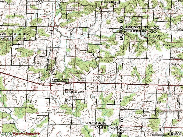 Zip code 64070 topographic map
