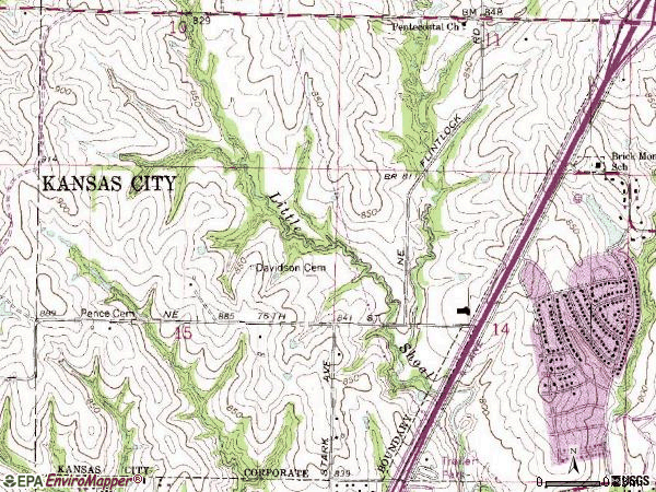 Zip code 64158 topographic map