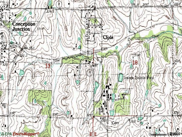 Zip code 64432 topographic map