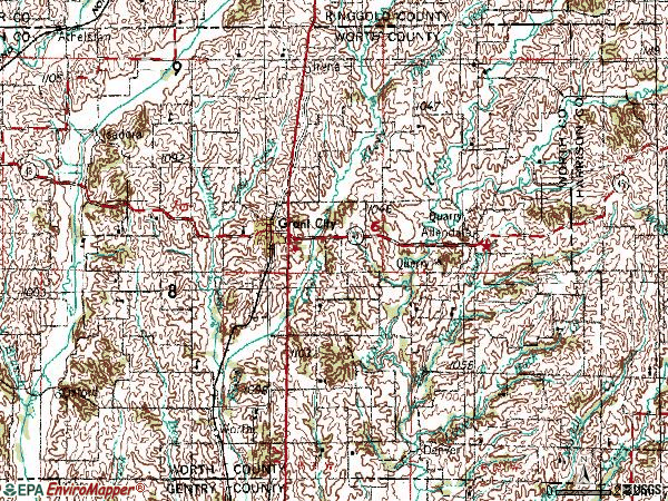 Zip code 64456 topographic map