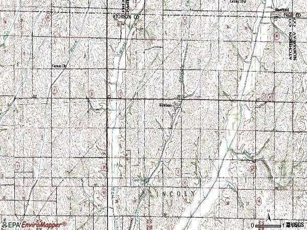 Zip code 64498 topographic map