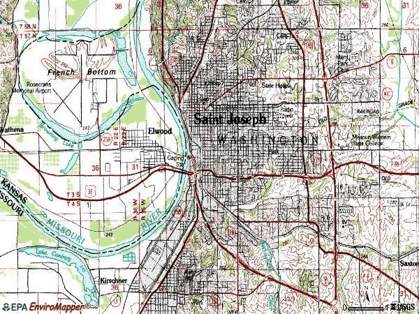 Zip code 64503 topographic map