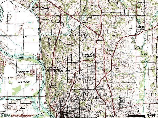 Zip code 64505 topographic map