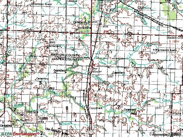 Zip code 64755 topographic map