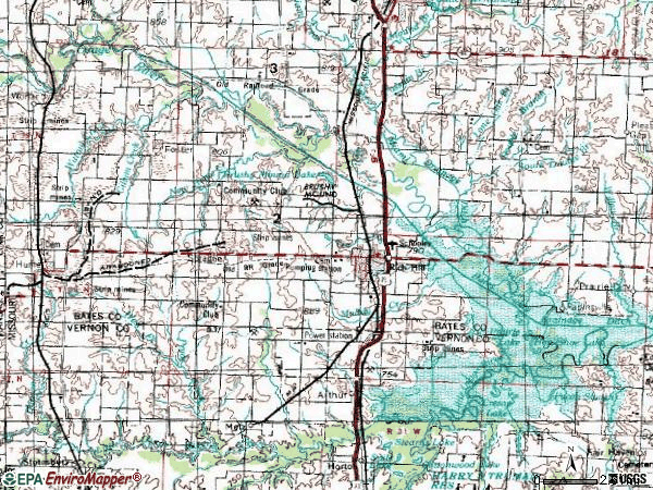 Zip code 64779 topographic map