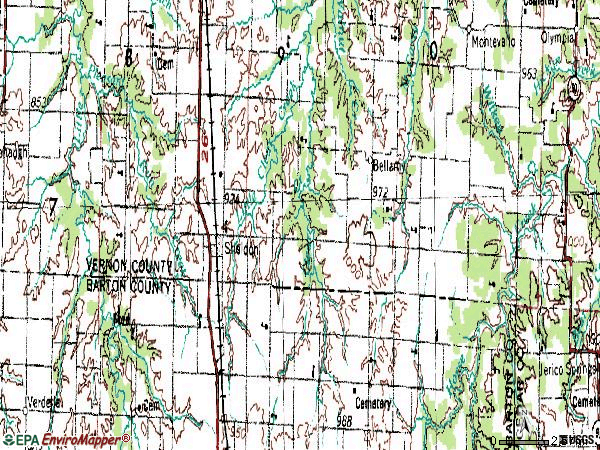 Zip code 64784 topographic map