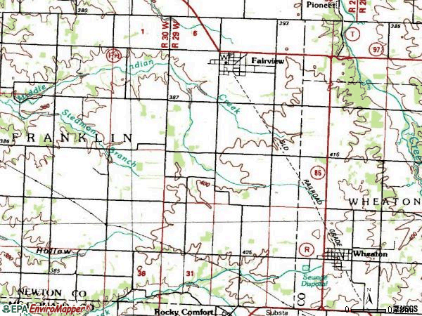Zip code 64842 topographic map