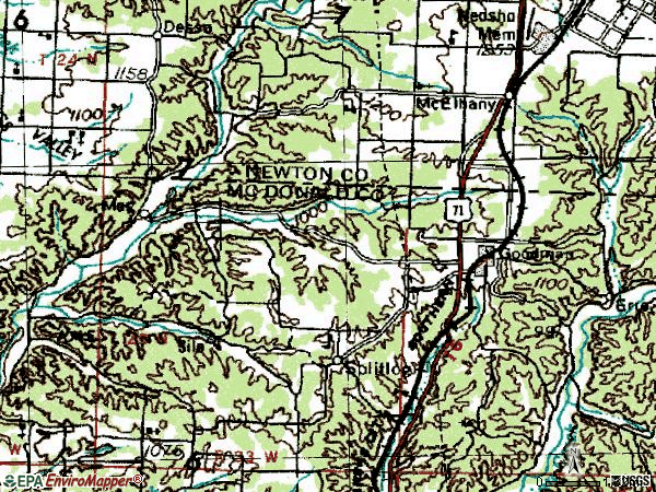 Zip code 64843 topographic map