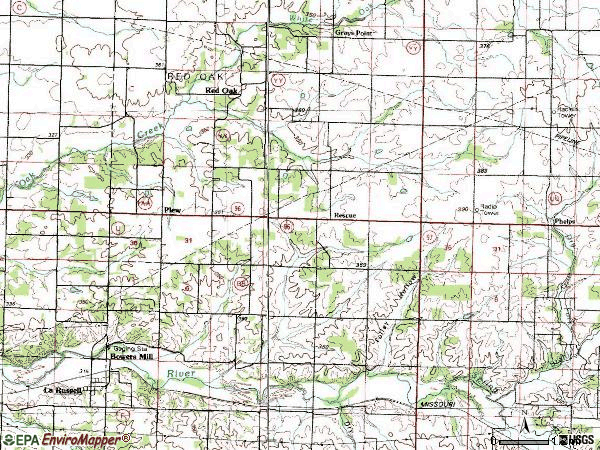 Zip code 64848 topographic map