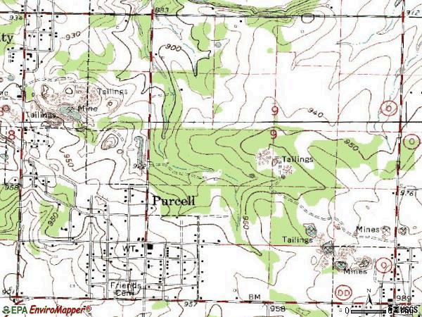 Zip code 64857 topographic map