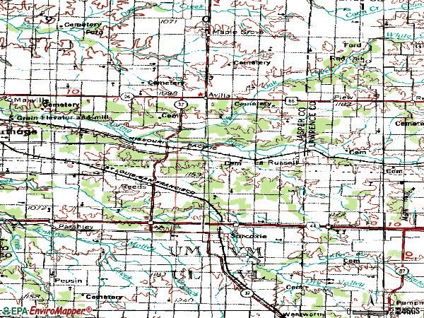 Zip code 64862 topographic map