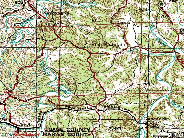 Zip code 65035 topographic map