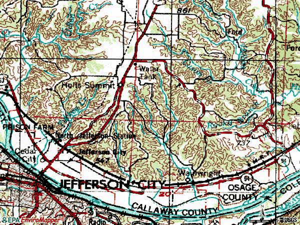Zip code 65043 topographic map