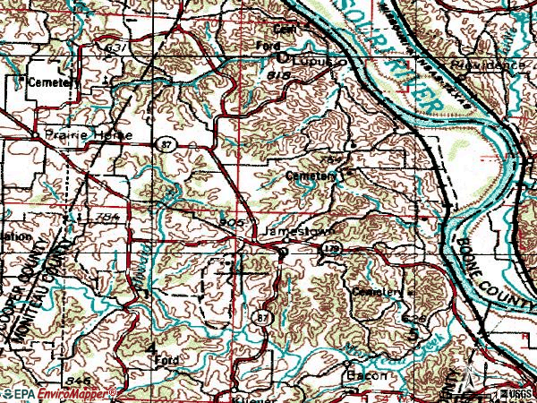 Zip code 65046 topographic map