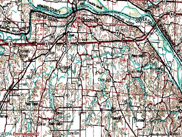 Zip code 65233 topographic map