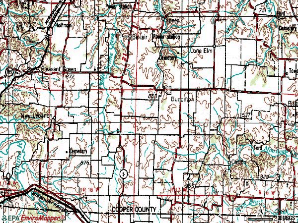 Zip code 65237 topographic map