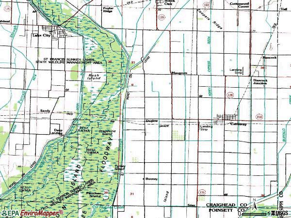 Zip code 72419 topographic map