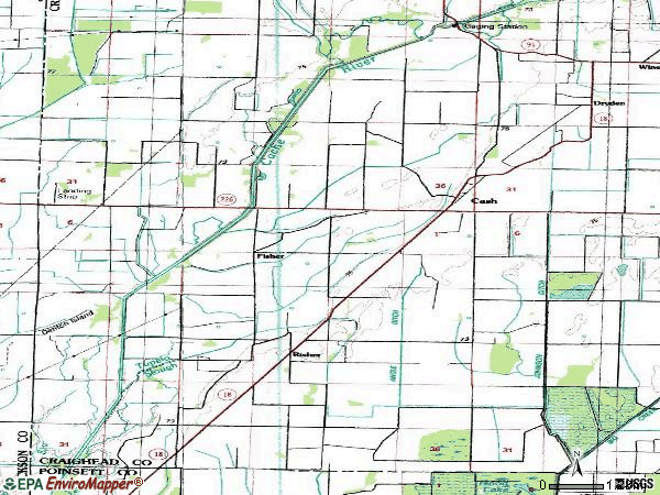 Zip code 72421 topographic map