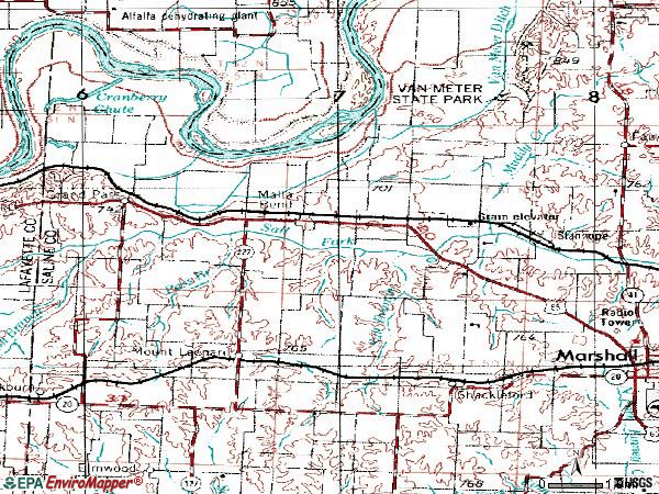 Zip code 65339 topographic map
