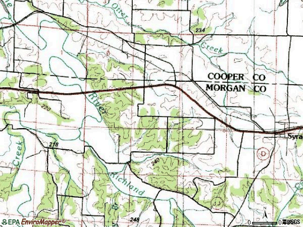 Zip code 65354 topographic map