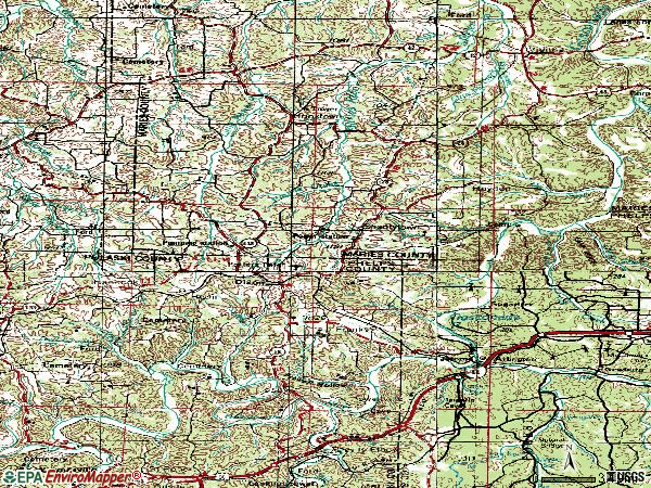 Zip code 65459 topographic map