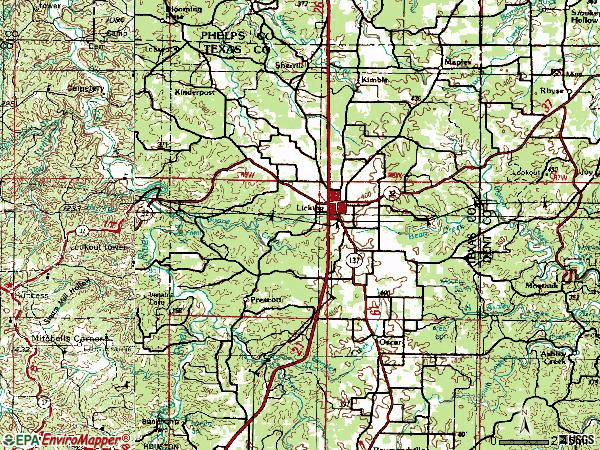 Zip code 65542 topographic map