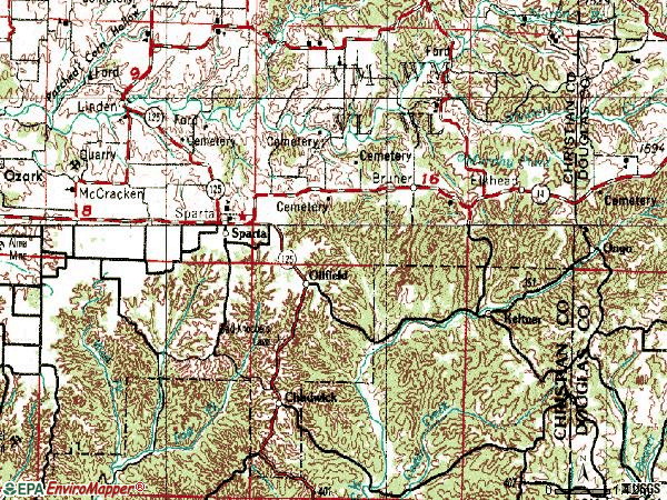 Zip code 65752 topographic map