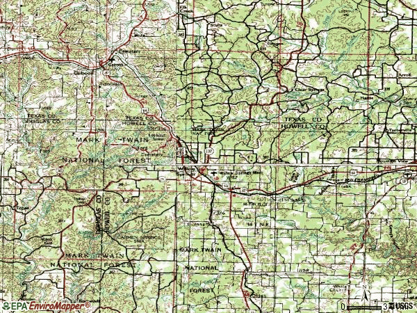 Zip code 65793 topographic map