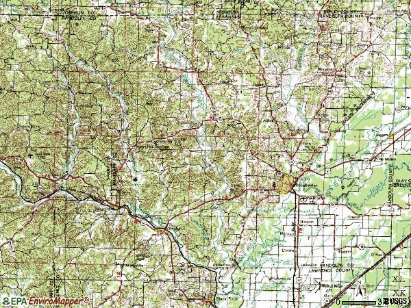 Zip code 72455 topographic map