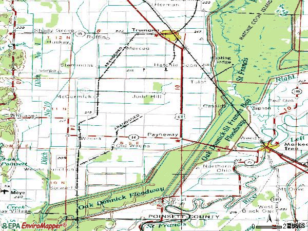 Zip code 72472 topographic map