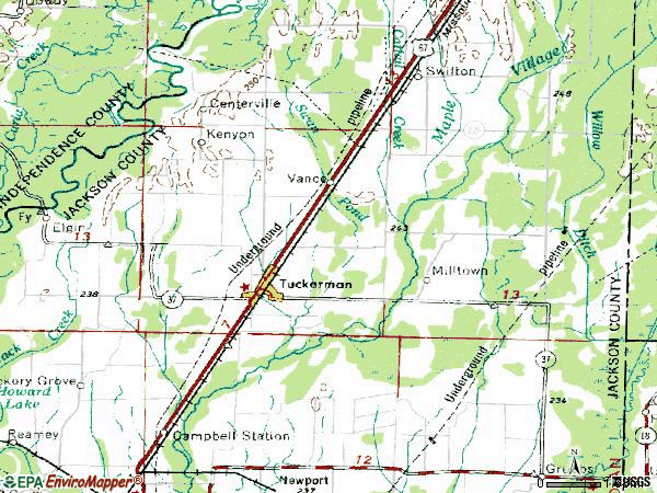 Zip code 72473 topographic map