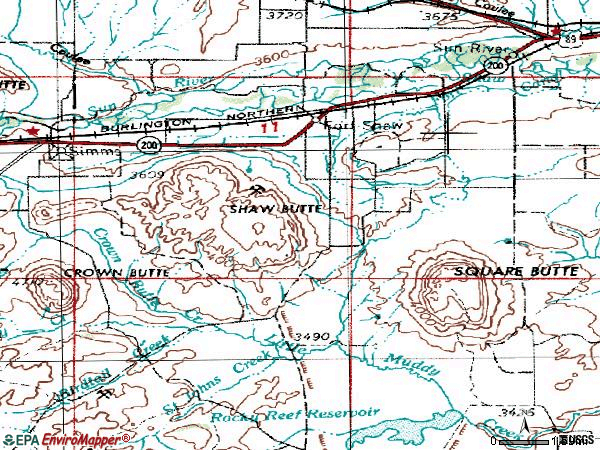 Zip code 59483 topographic map
