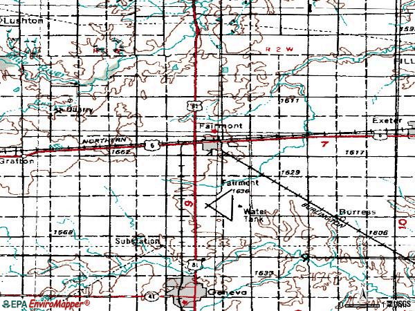 Zip code 68354 topographic map
