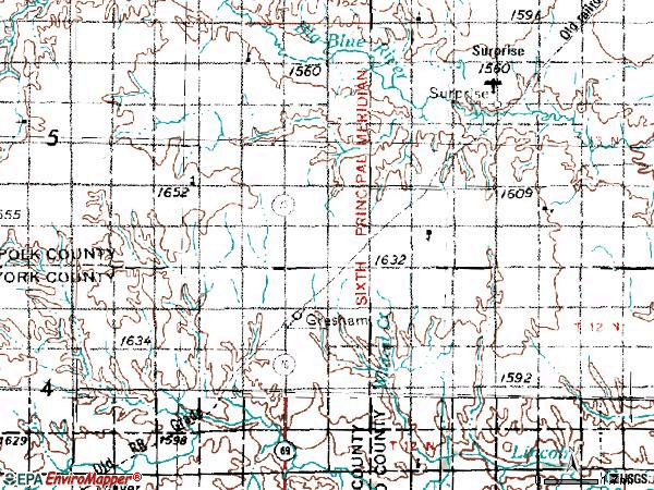 Zip code 68367 topographic map