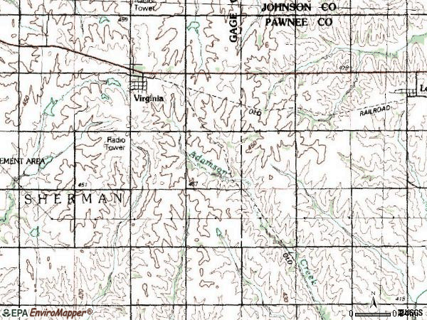 Zip code 68458 topographic map