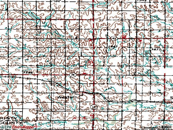 Zip code 68464 topographic map