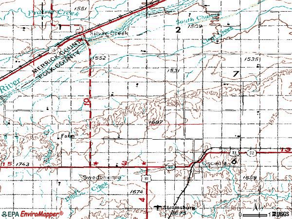 Zip code 68651 topographic map