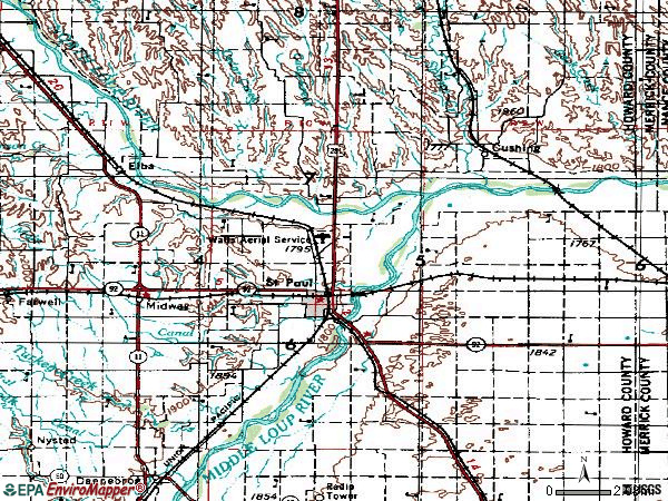 Zip code 68873 topographic map
