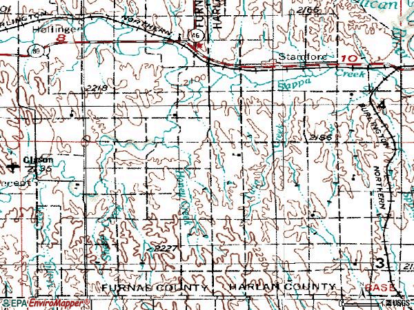 Zip code 68977 topographic map