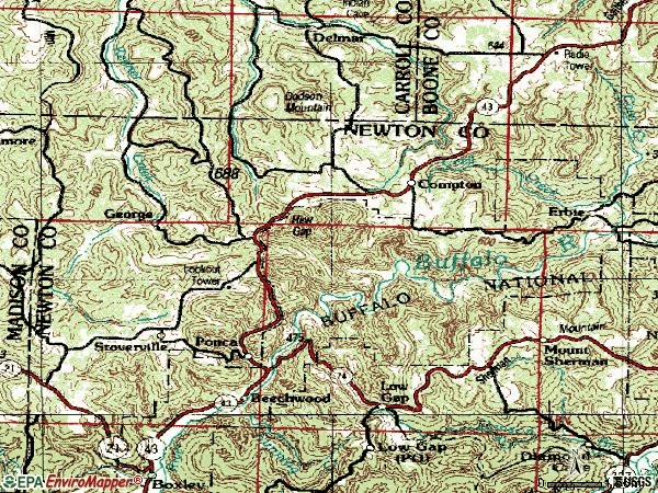 Zip code 72624 topographic map