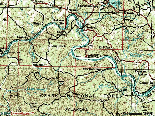 Zip code 72658 topographic map
